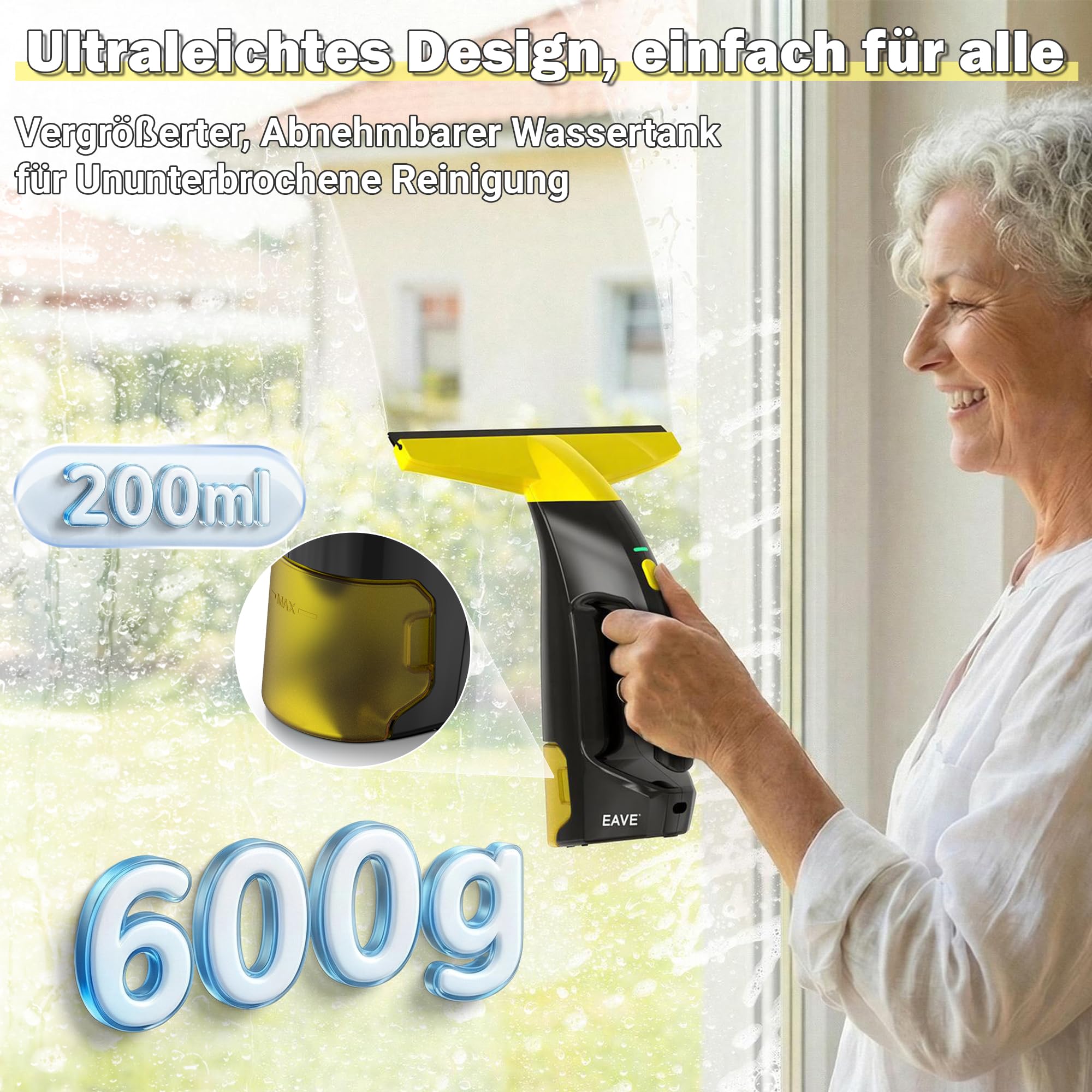 Fenstersauger Set, Akku Fenstersauger mit 45 Minuten Akkulaufzeit, Fensterreiniger Elektrisch mit 28cm Saugdüse & 200ml Wassertank, Geeignet für Fenster, Fliesen und Spiegel (grün) 5