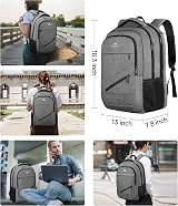 MATEIN 17 Inch Laptop Backpack Water Resistant Anti Theft TSA USB Port Grey view 6