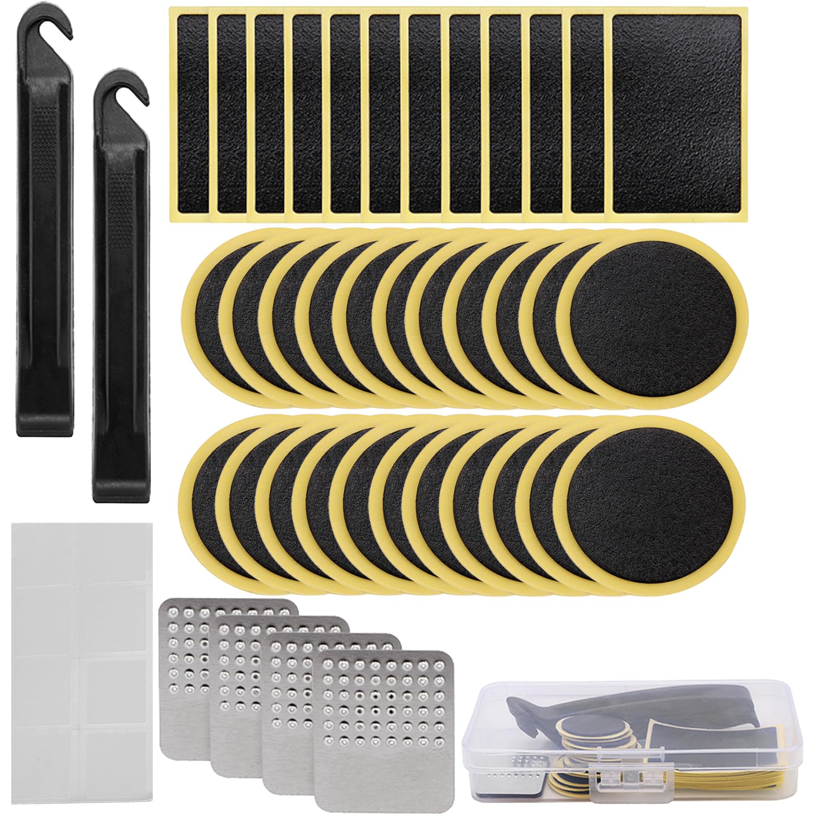 Bicycle Puncture Repair Kit, 41-Piece Set for Quick Tire Fixes, Includes 22 Round & 12 Rectangular Patches, 4 Metal Files & 2 Tire Levers, Portable Storage for Bike Commuters & Outdoor Adventures
