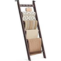 VASAGLE Blanket Ladder Shelf, 6-Tier Ladder Rack for Storage and Decor with 4 Removable Hooks, Decorative Farmhouse for The L