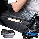 BEEGROW Center Console Armrest Cover for Ford Bronco Accessories 2021 2022 2023 2024 2025 2026 2/4-Door with Leather Side Poc