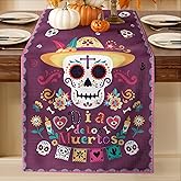 Miss Adola Día de Los Muertos Table Runner - 13x72 Mexico Day of The Dead Table Runner for Altar, Colorful Mexican Sugar Skull & Marigold for Home Party Dinner Decor, Cinco de Mayo Rustic Decoration