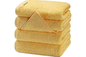 SEMAXE Yellow Hand Towels for Bathroom, 100% Cotton Towels with Hanging Loops, Hotel Spa Quality Absorbent Towels, 27" L x 16" W, 4 Piece Hand Towes, Gift Box Packaging