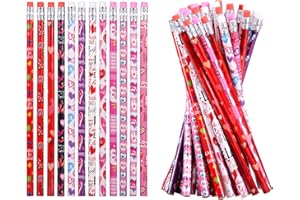 emzrivo 48 Pieces Valentine's Day Pencils Valentines Pencil Bulk Holiday Pencils with Top Erasers Pencils for Valentine's Day Gifts Party Favors Classroom Rewards School Supplies, 12 Style(48)