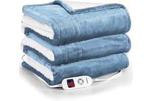 Yokimisu Electric Blanket Twin Size, Heated Blanket Flannel and Sherpa 62 x 84 Inches ETL Certification w/ 6 Heat Settings, 10 Hours Auto Shut Off, for Bed Home Office, Machine Washable, Light Blue