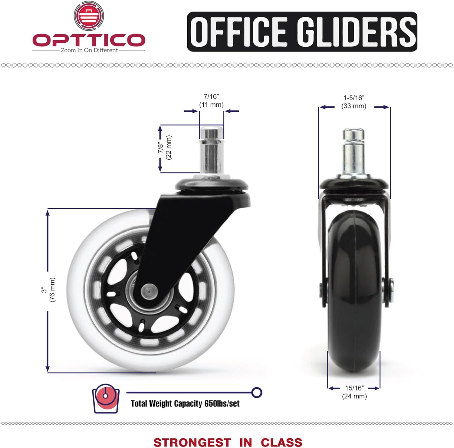 Office Chair Wheel Replacement Set of 5 - NO MORE CHAIR MATS - Office Chair Wheels for HARDWOOD FLOORS - Quiet & Smooth Rolling Office Chair Replacement Wheels - Rollerblade Style Office Chair Casters : Office Products