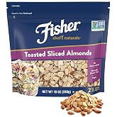 Fisher Chef's Naturals Unsalted Toasted Sliced Almonds, 10 oz Bag | Resealable Bag, Raw Nuts Perfect For Cooking, Baking &amp; Snacking, Healthy Snacks For Adults, Vegan Protein, Keto, Gluten Free