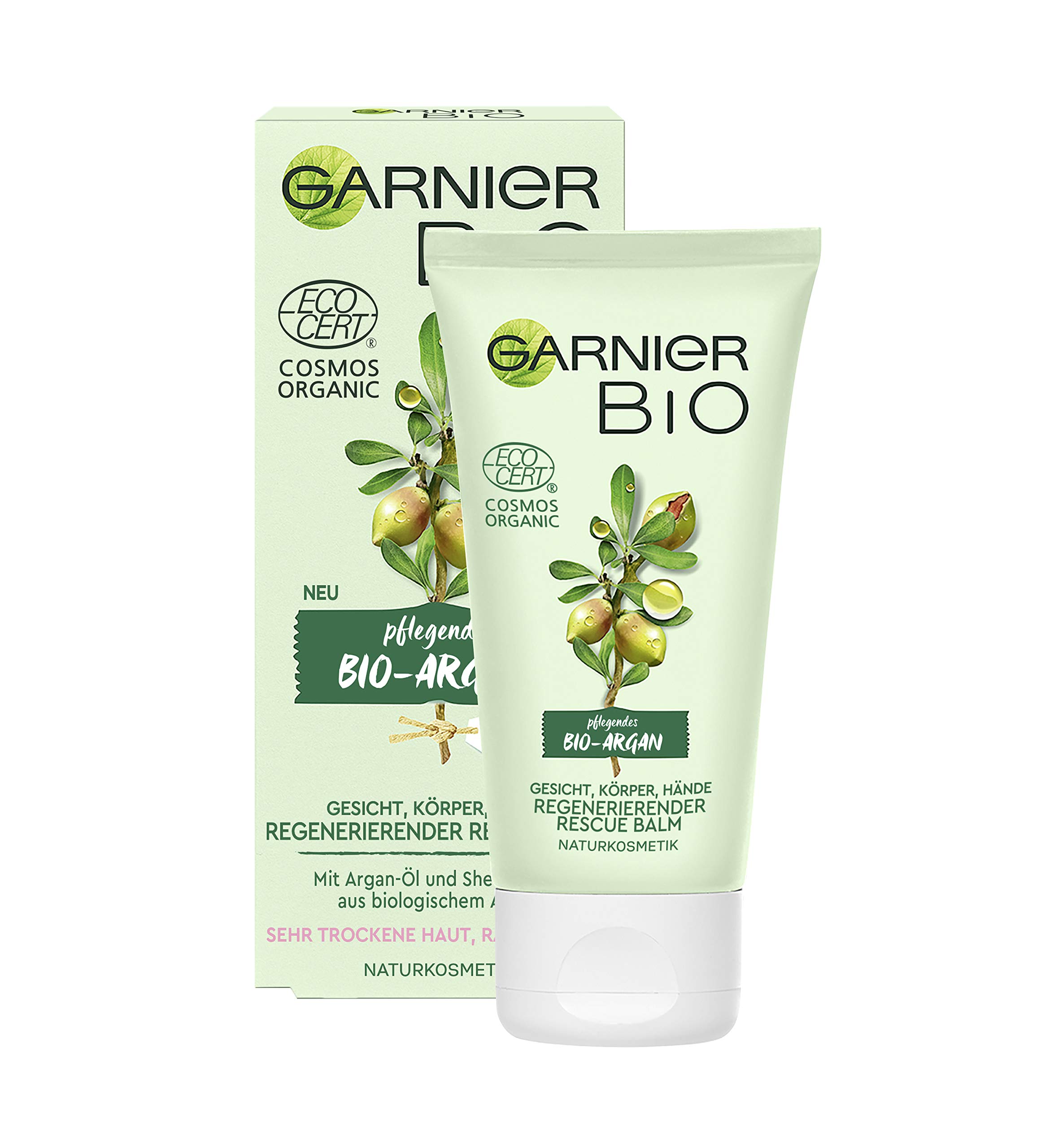 Garnier Rescue Balm, Regenerating with Argan, Natural Cosmetics, Care for Face, Body and Hand with Argan Oil and Shea Butter, Garnier Organic, 50 ml