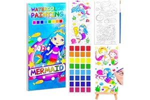 BAOXUE Water Color Paint Sets for Kids, Paint with Water Books for Toddlers Ages 4-8, Pocket Watercolor Painting Book, Arts and Crafts Kit for Girls Boys Watercolor Coloring Book with Brush（Mermaid）
