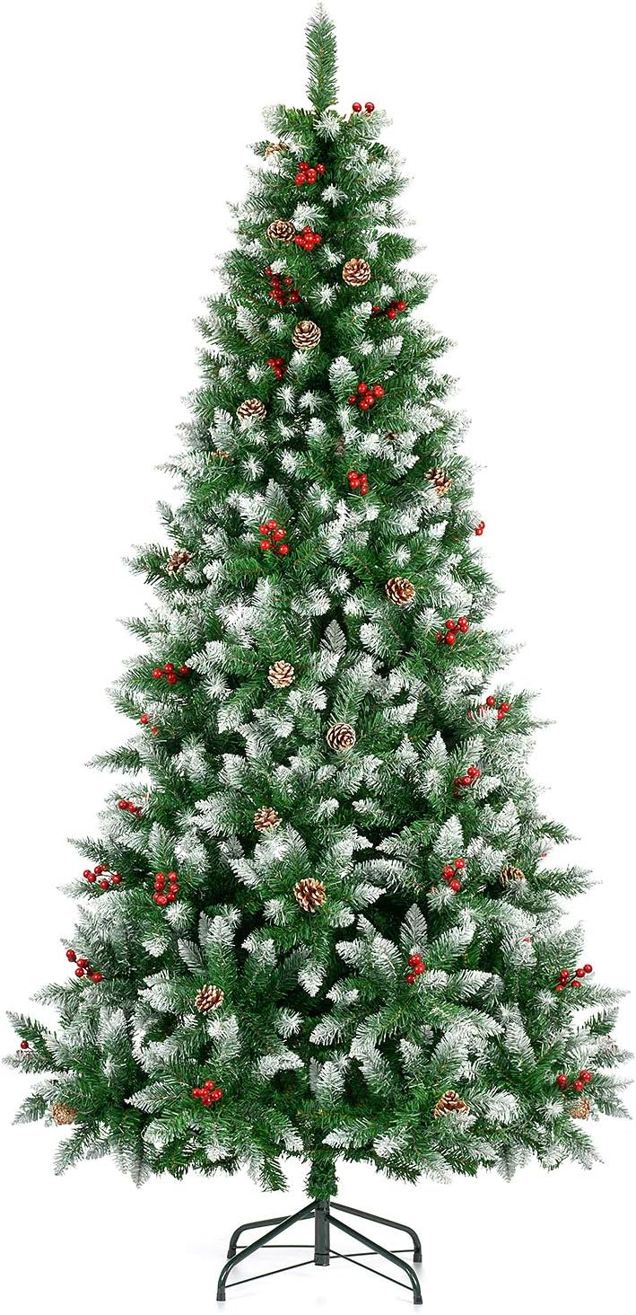 CHRISTOW Snowy Christmas Tree With Pine Cones & Berries Artificial 5ft