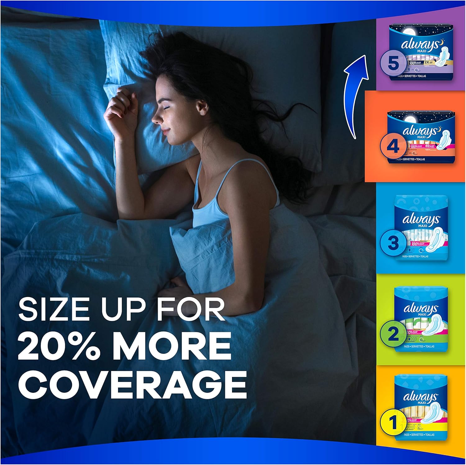 Always Maxi Size 4 Overnight Pads with Flexi-Wings Flexible Wings, Unscented, 48 Count: Health & Personal Care