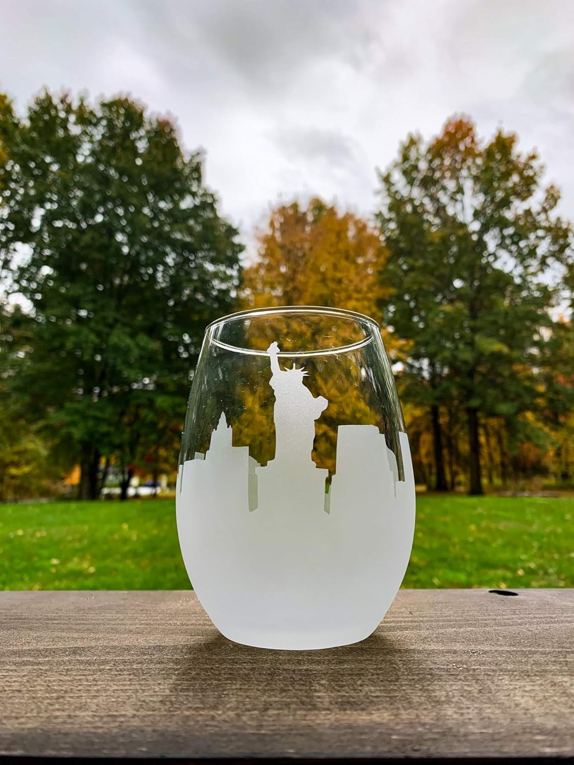 New York City Skyline Stemless Wine GlassNYC Handmade