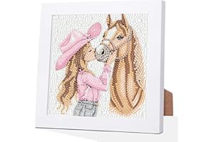 Girl and Horse Diamond Art Kits for Kids with Frame, 5D Diamond Painting for Kid Ages 4-8-12, Easy Kids Gem Art Kit with Beau