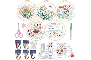 ECJWEI Embroidery Kit for Beginners, 5 Sets Embroidery Kit with Embroidery Patterns, Flower Cross Stitch Kits Includes Embroidery Thread Embroidery Hoop Embroidery Needles