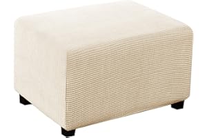 Turquoize Stretch Ottoman Cover Ottoman Slipcover Sofa Cover Footstool Protector Storage Ottoman Covers Furniture Protector Soft Rectangle slipcover with Elastic Bottom (Large, Biscotti Beige)