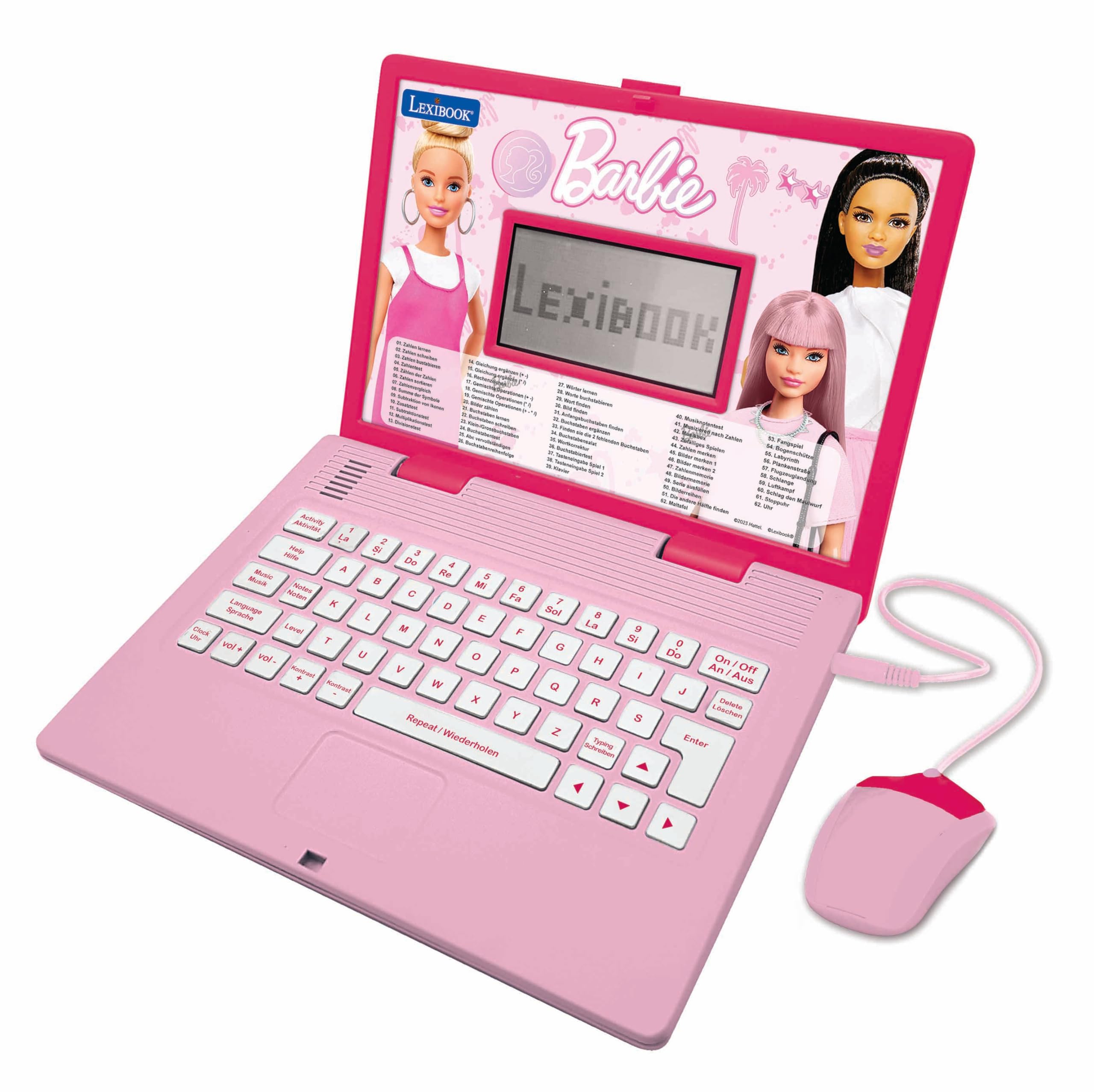 LEXIBOOK, Barbie, Educational and Bilingual Laptop in English/German, Toy for children with 124 activities to learn, play games and music, Pink, JC598BBi3 โ image 1