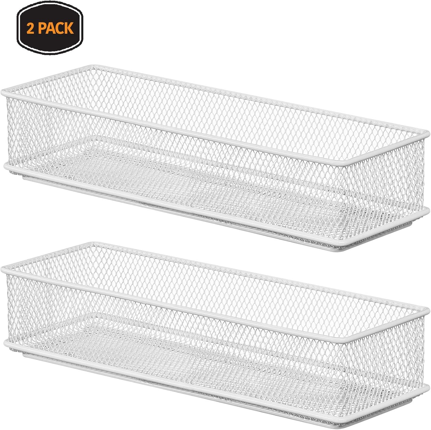 YBM HOME White Mesh Drawer Cabinet and or Shelf Organizer Bins, School Supply Holder Office Desktop Organizer Basket 2523-2 (2, 3x9x2 Inch)