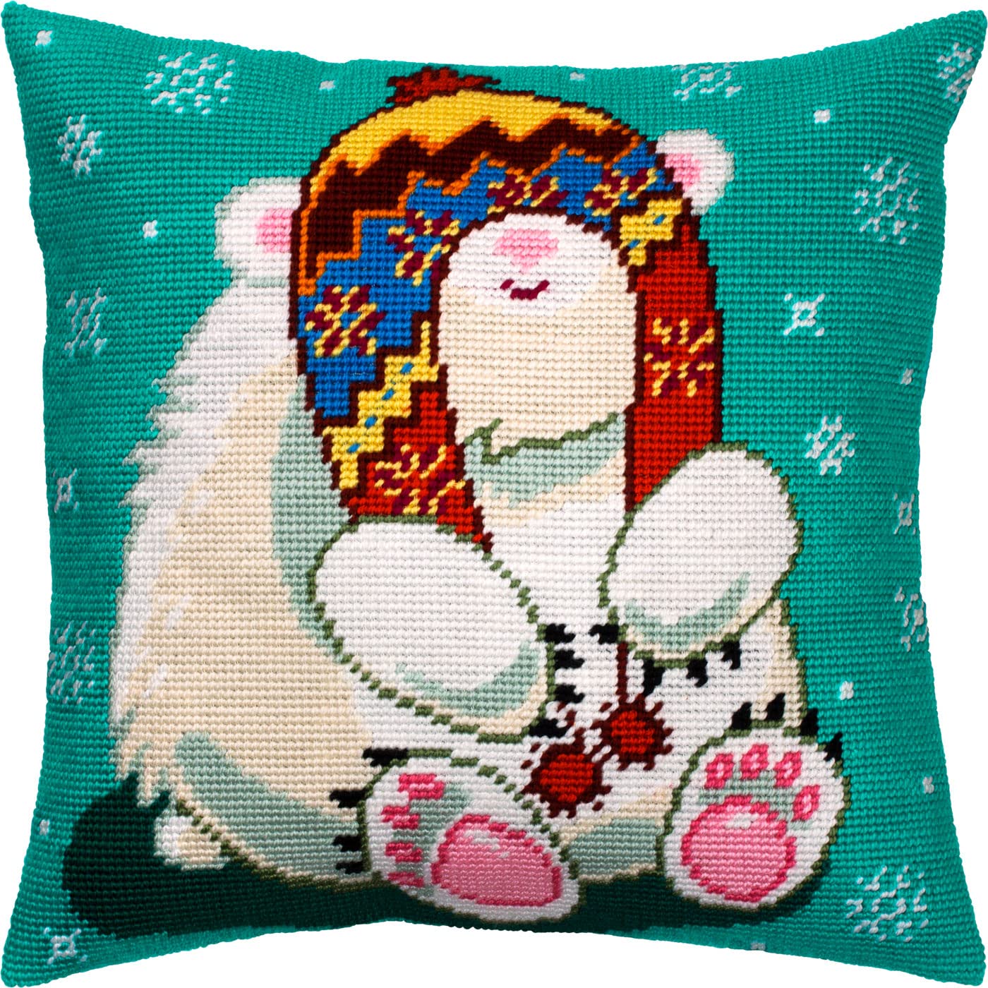 Brvsk Bear in a Trapper Hat. Needlepoint Kit w/Printed Tapestry Canvas (40 × 40 cm) — Needlepoint Cushion Kit for Creative Home Décor — Needlework Kit for Adult Beginners