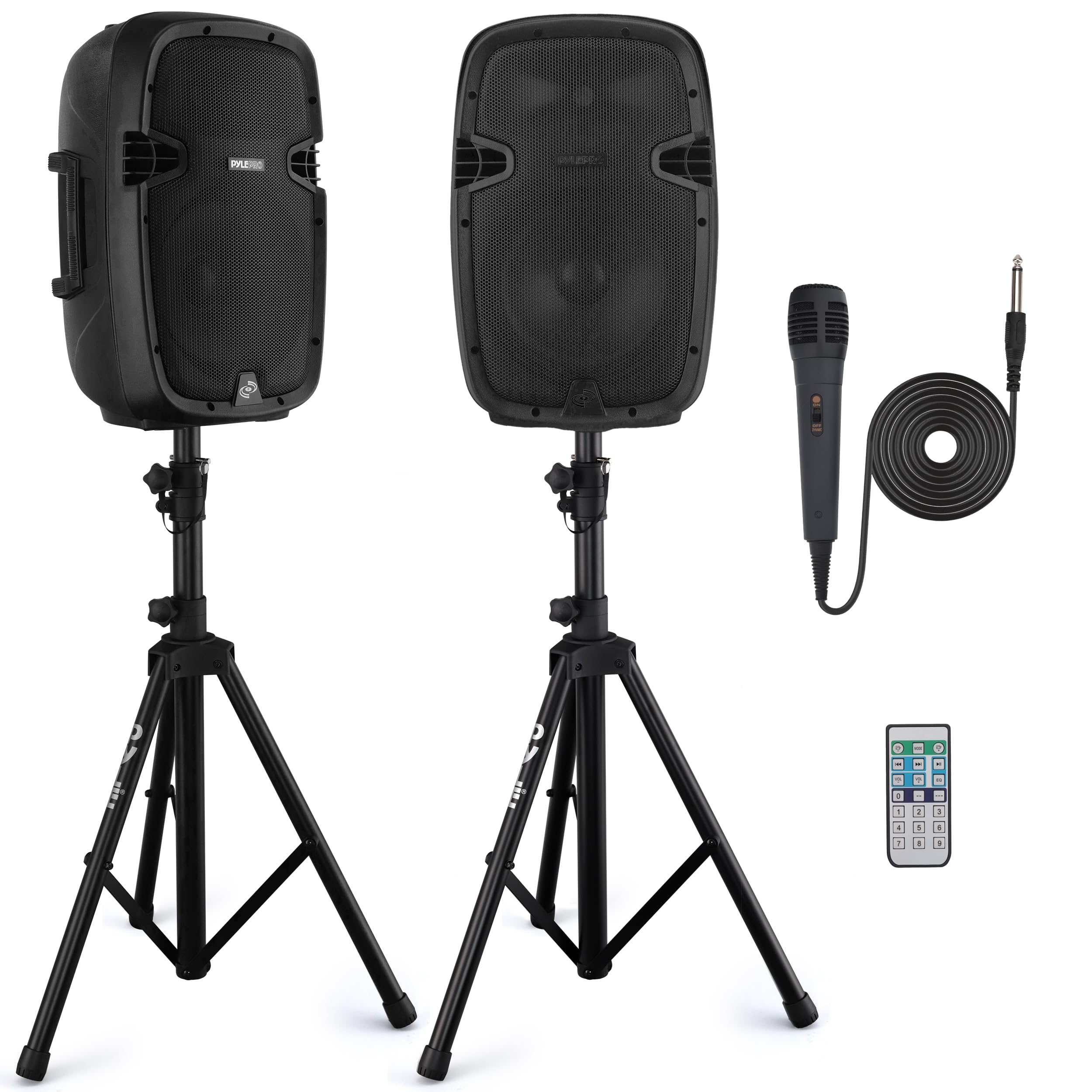 Photo 1 of Pyle Wireless Portable PA system - 1000W High Powered Bluetooth Compatible Active + Passive Pair Outdoor Sound Speakers w/ USB SD MP3 AUX - 35mm Mount, 2 Stand, Microphone, Remote - Pyle PPHP1049KT