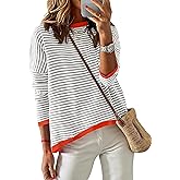 ZESICA Women's Fall Striped Sweaters Long Sleeve Crew Neck Shirts Color Block Lightweight Pullover Tops Grey Small