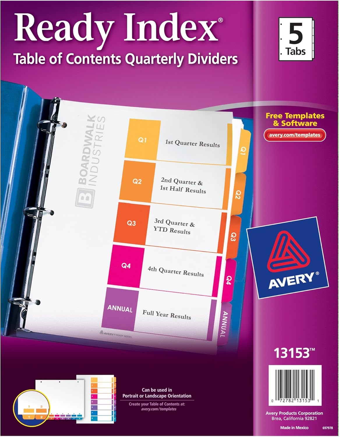 Avery Ready Index Table of Contents Quarterly Dividers, 5Tabs per Set