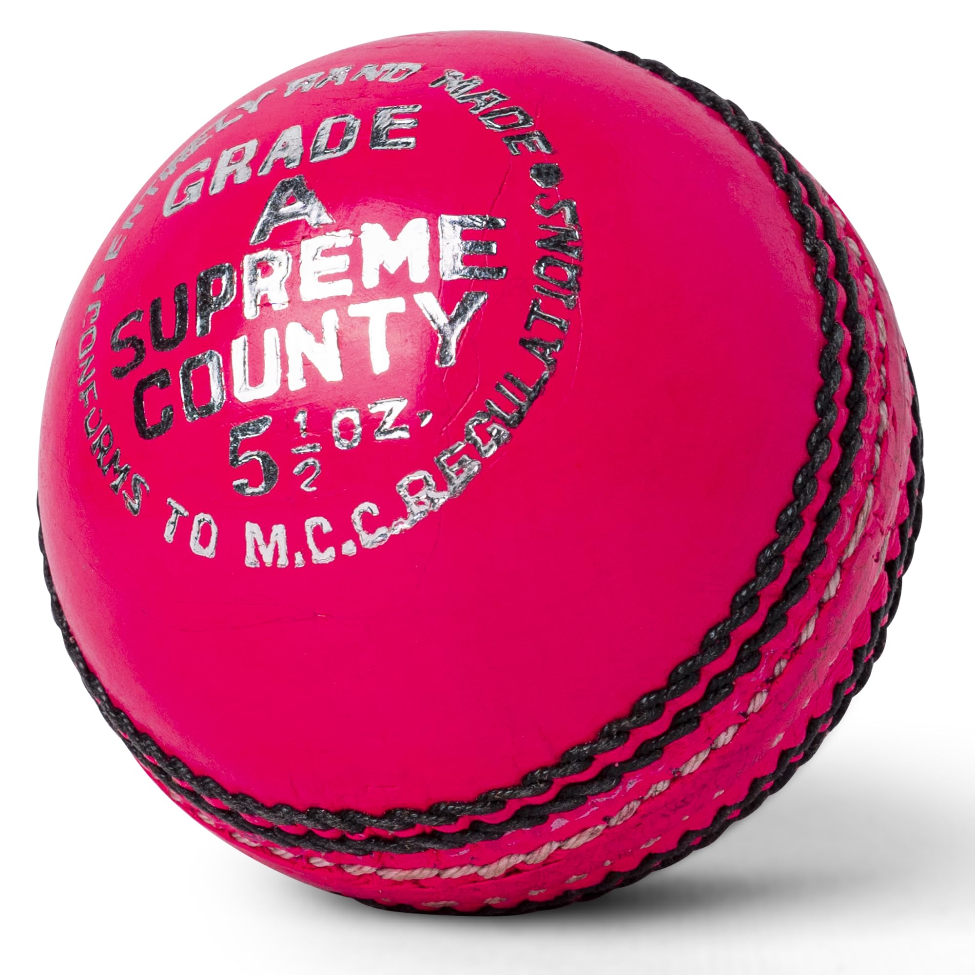 Zipper Leather Cricket Ball Senior Match Quality Hand Stitched Balls 5.50oz Weight (Supreme County (Pink), Pack of 1)