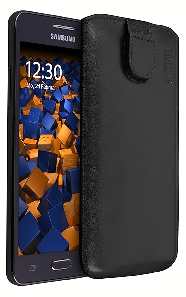 mumbi ECHT Ledertasche für Samsung Galaxy Grand Prime Tasche Leder Etui (Lasche mit Rückzugfunktion Ausziehhilfe)