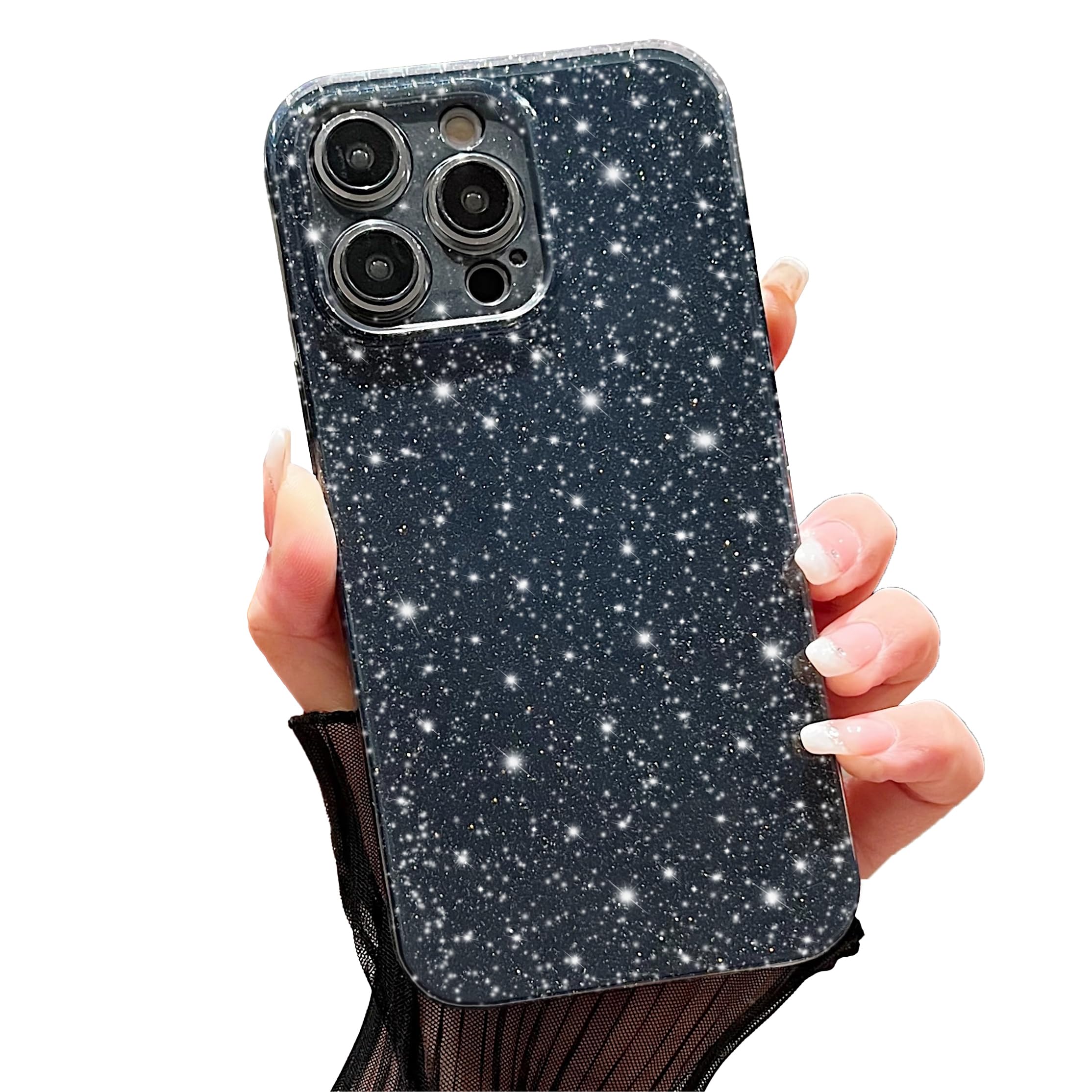 Photo 1 of FABSPARK Case for iPhone 16 Pro Max,Super Cute Vibrant Neon Glitter Shiny Bling Sparkly Glossy Girly Case,Shockproof Slim Camera Protection for iPhone 16 Pro Max 6.9 inch,Black