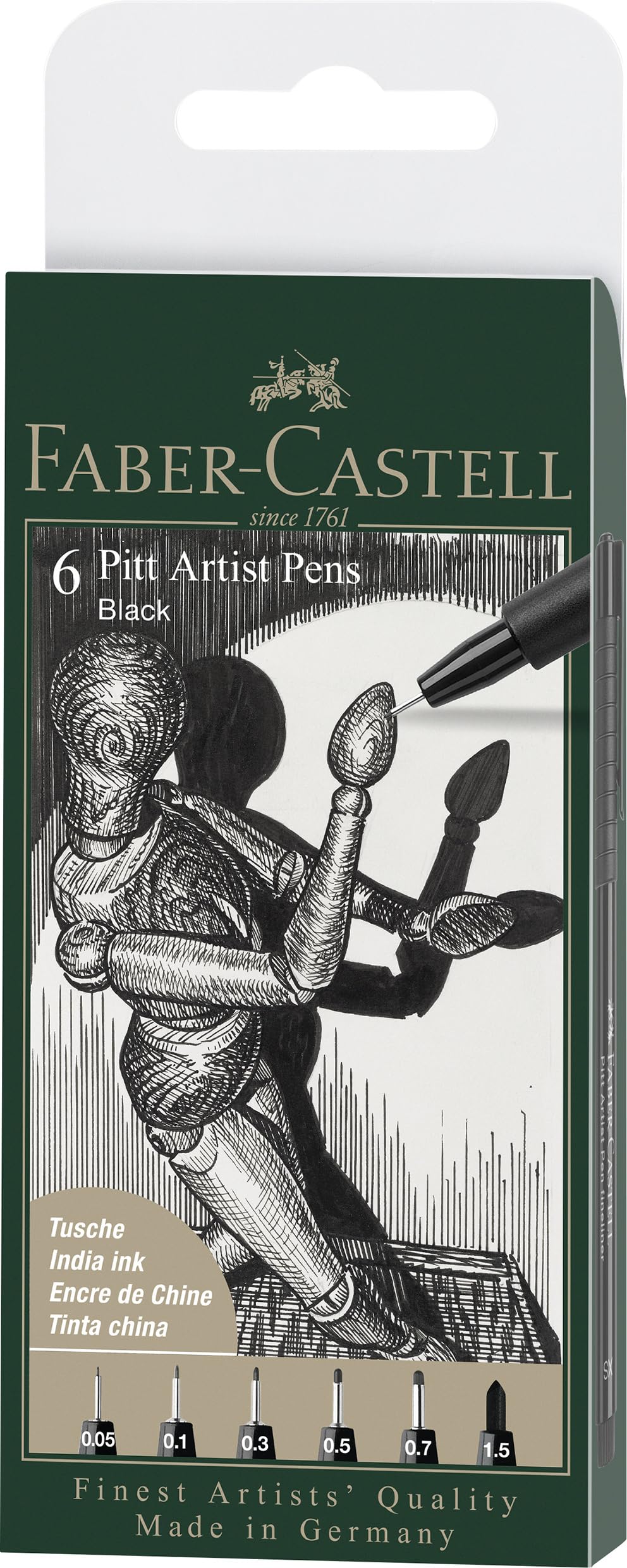 Faber-Castell Pitt Artist Pen Wallet of 6 with Assorted Tips - Black โ image 1