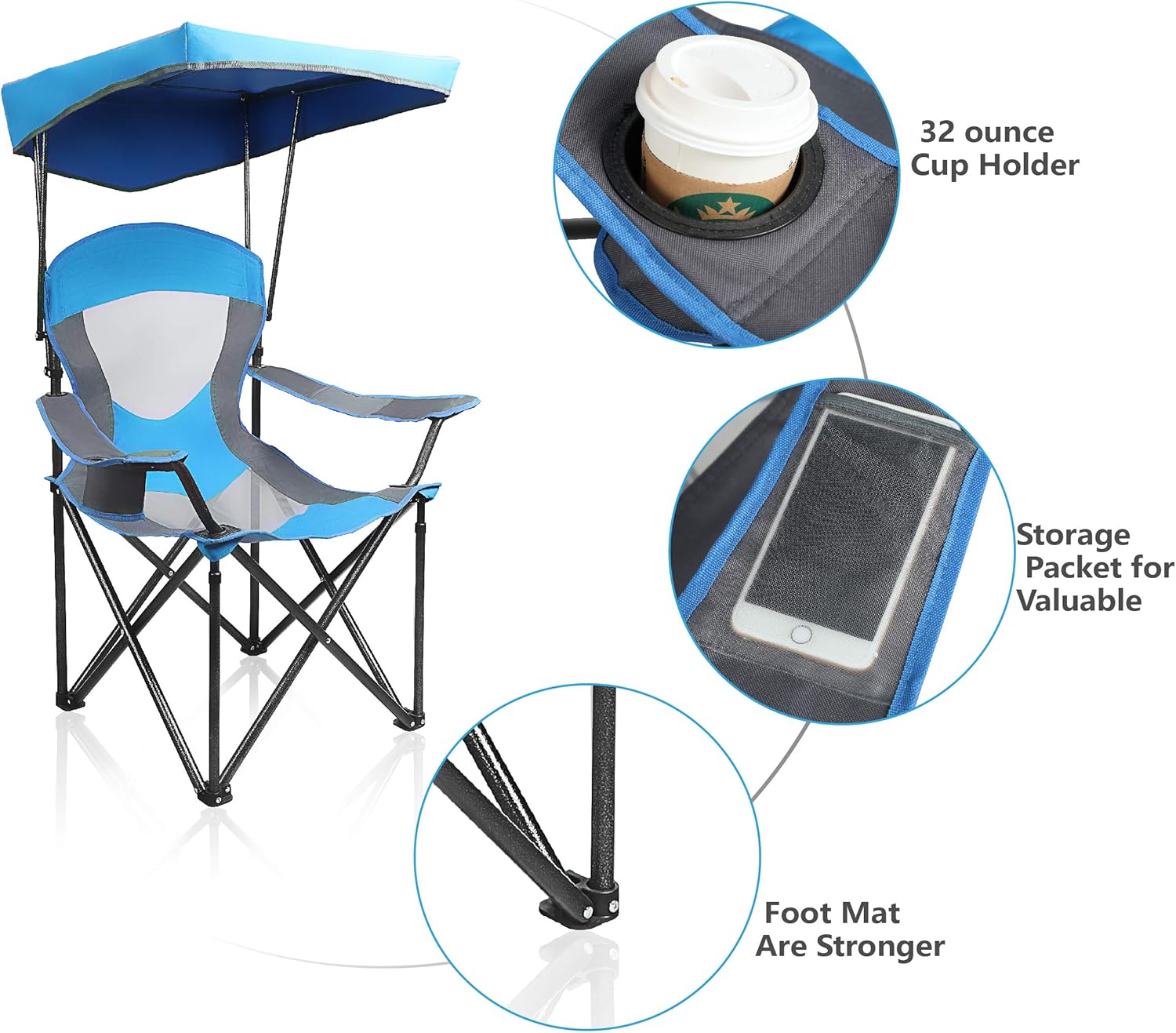 ALPHA CAMP Camp Chairs with Shade Canopy Chair Folding Camping Recliner
