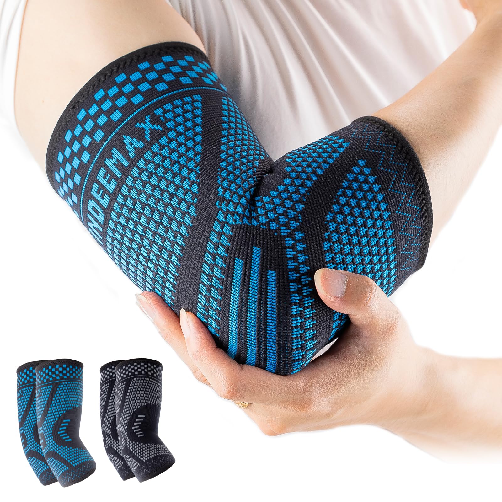 INDEEMAX Elbow Support for Men and Women, Compression Sleeve for Tendonitis, Arthritis, Pain Relief, Golfers/Tennis Elbow Support Strap for Weightlifting, Sports Protection, Pair,S