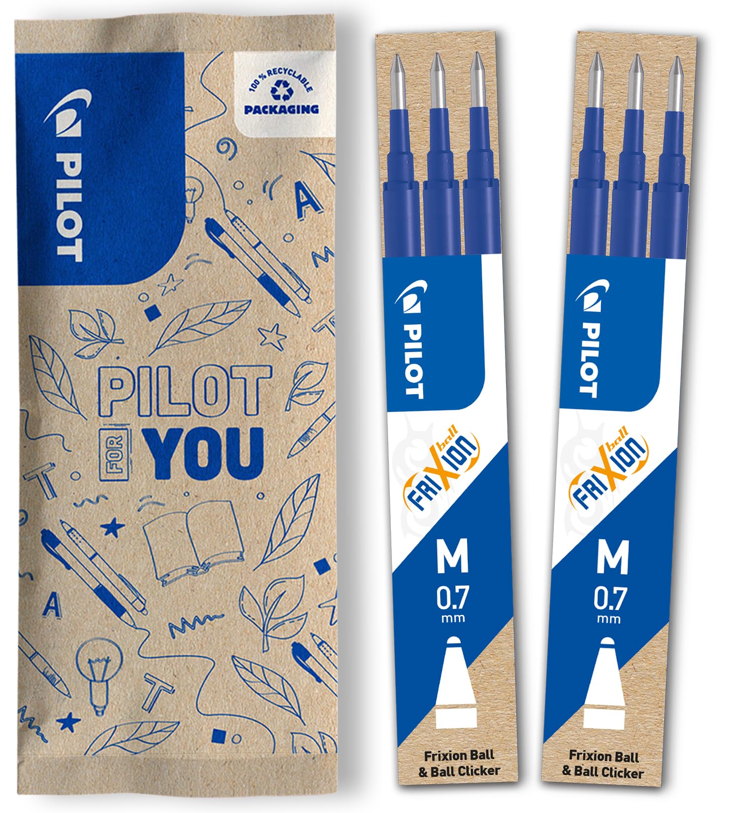 PILOT - FriXion Ball & FriXion Clicker Ink Refills - Erasable 0.7mm Ink Refills - 6 x Blue Refills