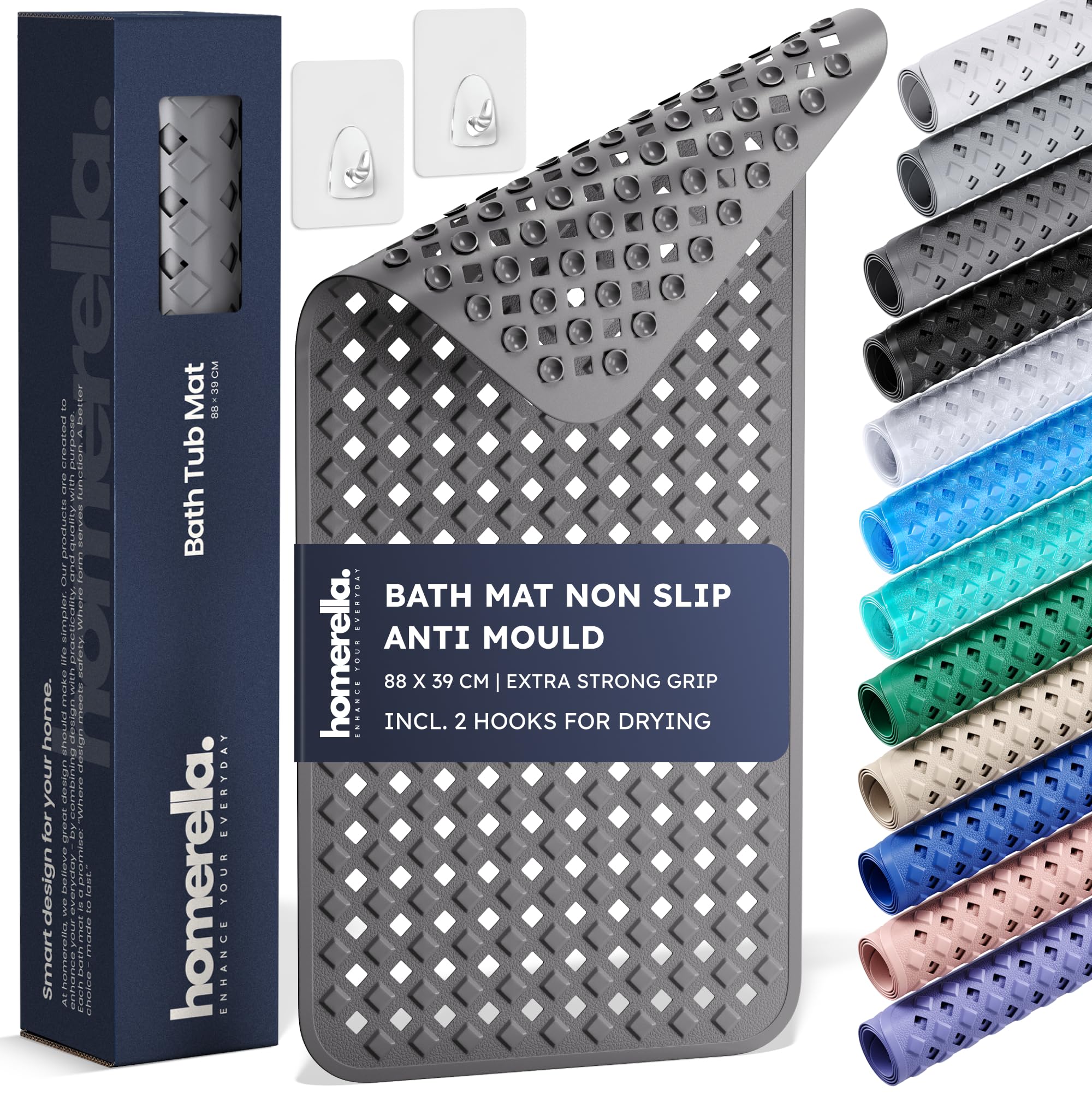 Bathtub Mat Non Slip Anti Mould 88x39cm - homerella® Shower Mat Machine Washable & BPA free, Shower Mat Non Slip Anti Mould, Anti Slip Bath Mat, Shower Mats for Inside Shower and Tub