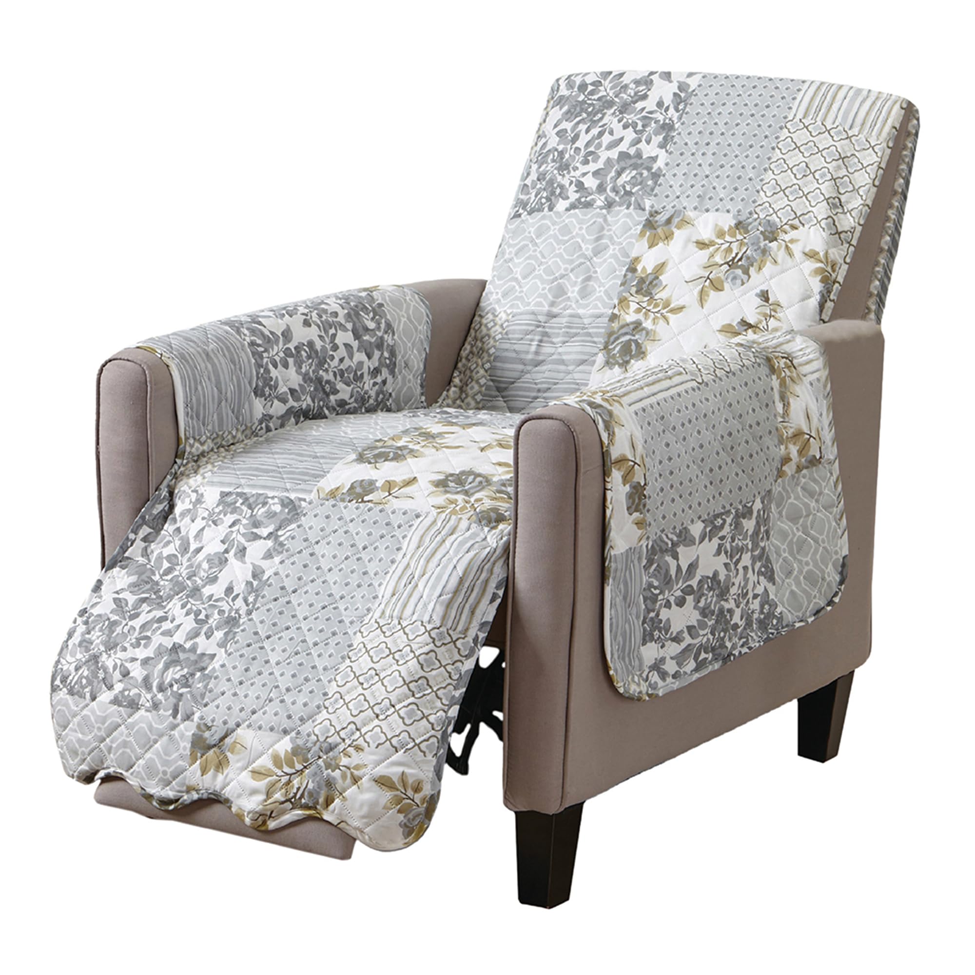 Photo 1 of Patchwork Scalloped Printed Furniture Protector Stain Resistant Recliner Cover (Recliner, Grey)