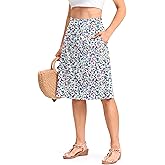 Viodia 25" Knee Length Long Skorts for Women with Pockets Dressy Casual Midi Skort Summer Travel Modest Skirts
