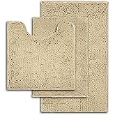 RUN HELIX Beige Bathroom Rugs Ultra Soft Rugs and Mats Set 3 Pieces Bath Rug Set Thick Chenille Bath Rugs Non Slip Bath Mats for Bedroom