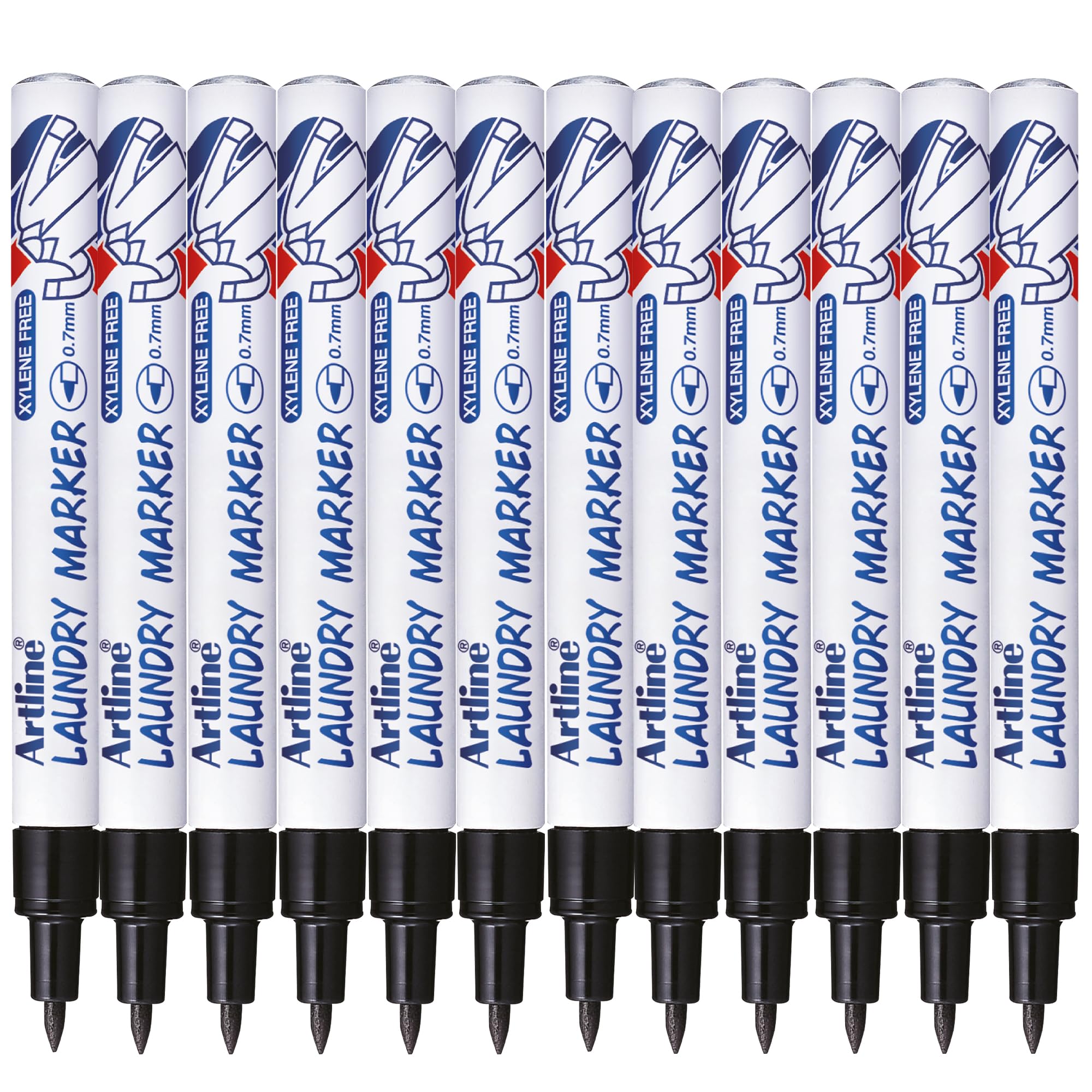 Artline Pack of 12 Laundry Marker Pens (Black). Wash Resistant Black Fabric Pens Permanent for Clothes or Linen, Fast Drying Clothes Marker Pens, No Fade After Washing - Genuine Fabric Markers