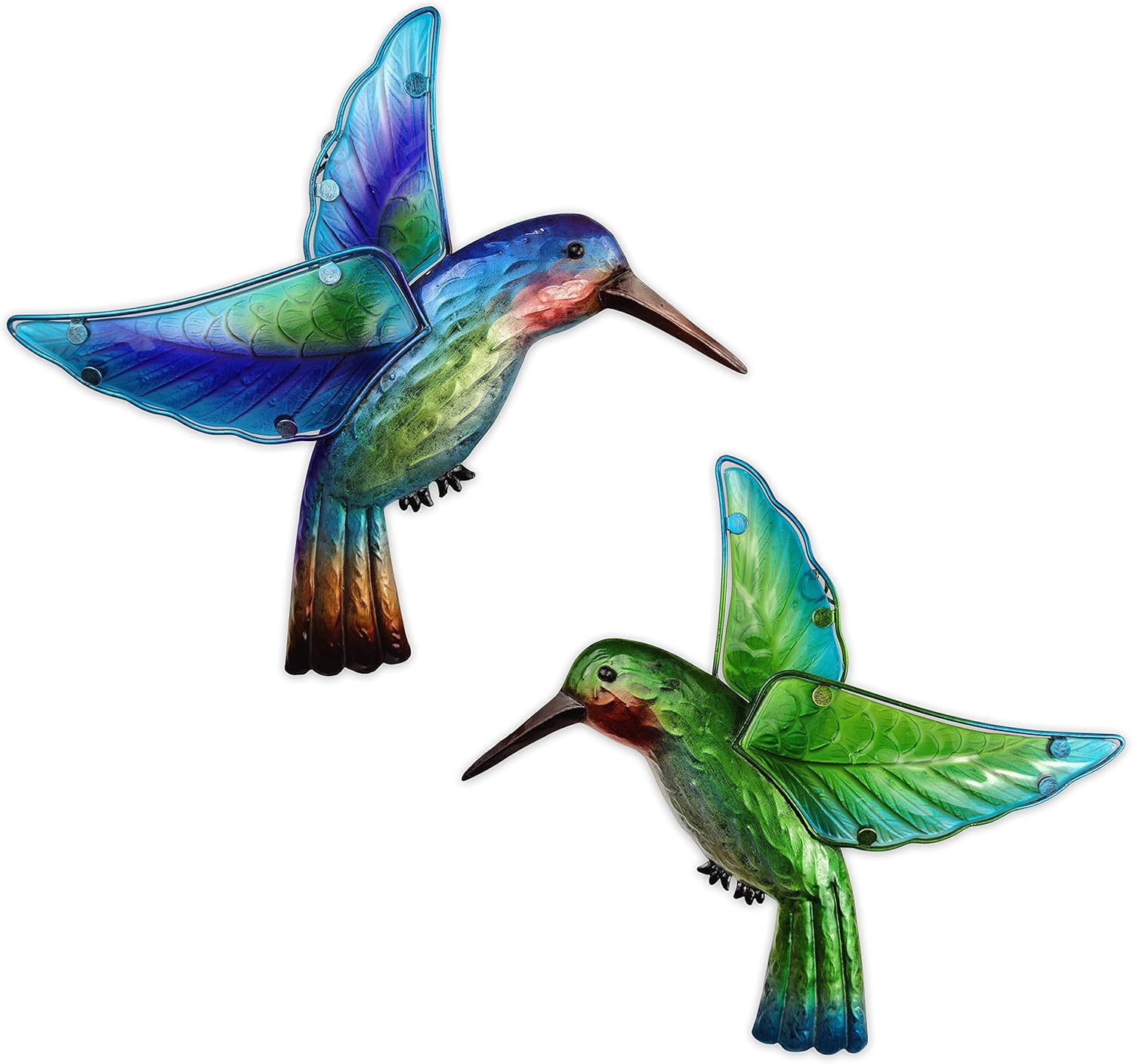 Plaques & Wall Art - VIVICOMFY Metal&Glass Hummingbird Wall Art Decor,2Pack Metal Hummingbird Outdoor Plaques Wall Art Decorations，Hummingbird Décor for Indoor Outdoorn Garden Home Bathroom Kitchen
