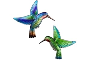 VIVICOMFY Metal&Glass Hummingbird Wall Art Decor,2Pack Metal Hummingbird Outdoor Plaques Wall Art Decorations，Hummingbird Décor for Indoor Outdoorn Garden Home Bathroom Kitchen