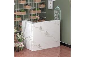 FAMAPY Modern Reception Desk Counter Desk, Large Storage Shelves and Drawers, Retail Counter Front Desk for Reception Room Marble White