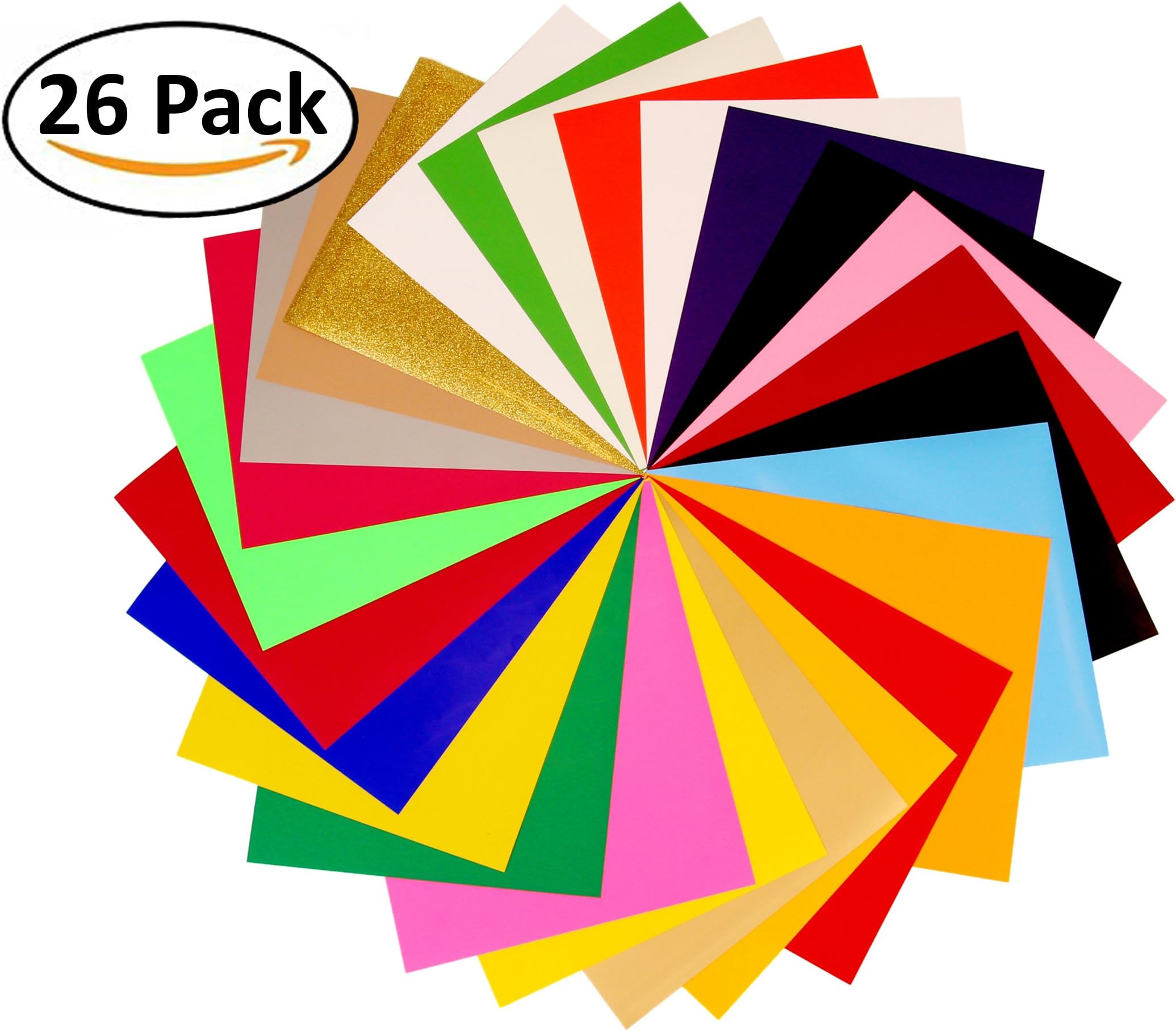 26-Pack Iron On Heat Transfer Vinyl Bundle 12" x 10" - HTV Vinyl Bundle Contains 1 Glow in the Dark Sheet, 1 Gold Glitter Sheet and 24 Regular PU HTV Vinyl Sheets for Silhouette Cameo and Cricut
