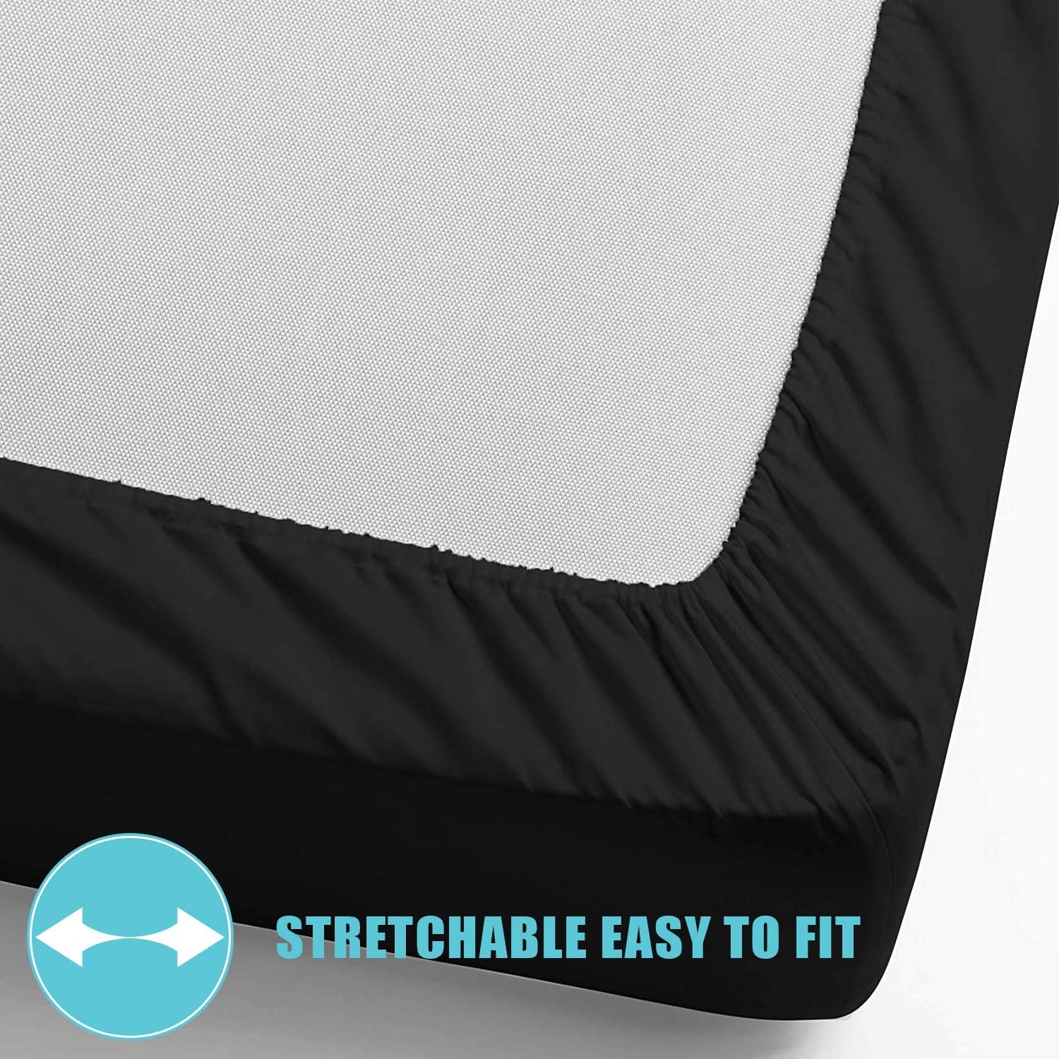 Lux Decor Queen Fitted Sheet Only - Brushed Microfiber 1800 Thread Count Bedding - Up to 16 Inches Deep Pocket - Wrinkle, Fade, Shrinkage Resistant, Hypoallergenic - 1 Fitted Bed Sheets (Black, Queen): Kitchen & Dining