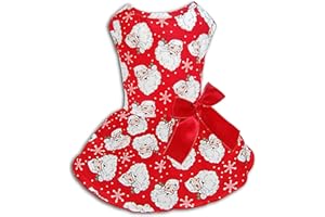 MIIEMIU Christmas Santa Claus Dog Dress, Festive Holiday Pet Skirt Outfit with Snowflake Design for Small and Medium Dogs