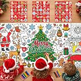 Christmas Crafts for Kids - Giant Coloring Poster with 90 PCS Stickers | 30 x 72 Inches Jumbo Xmas Coloring Banner - Kids Crafts Gifts Activities Games Christmas Party Favors Decor for Classroom