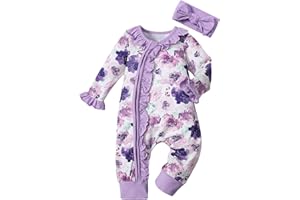 VON KILIZO Infant Newborn Baby Girl Clothes Onesies for Baby Girl Long Sleeve Ruffle Baby Clothes with Headband