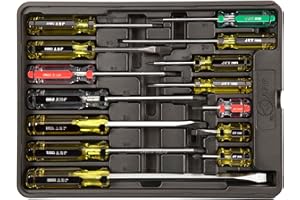 JET Screwdriver Set - Premium CrV Steel, Super Strong Acetate Jumbo Grip Grooved Handles with Engraved Tip Type, Slot Square,