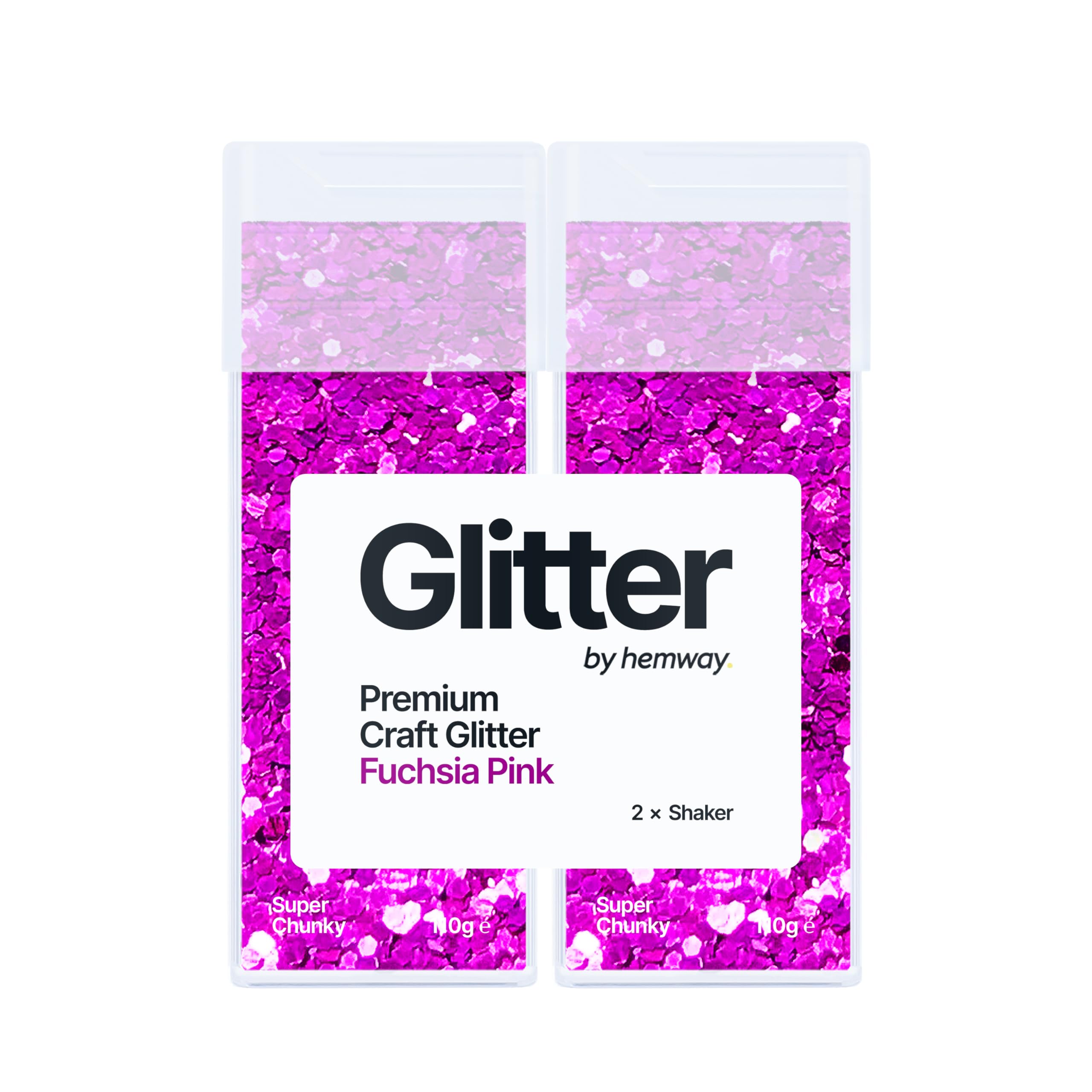 Hemway Glitter Shaker Fuchsia Pink 110g x2 Pack Super Chunky, Craft Glitter Shakers for Resin & Epoxy Crafts, Christmas Art Supplies, Nail, Body, Face, Eye, Festival, Crafting, Slime, Sparkle