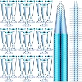 Dandat 100 Pcs Plastic Disposable Champagne Flutes 5 oz New Years Champagne Flutes with Rim Wine Glasses Mimosa Glasses for Quinceanera Birthday Party Supplies (Blue with Blue Rim)