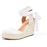 Women's Espadrille Wedge Sandals Closed Toe Lace Up Platform Ankle Wrap Summer Casual Shoes