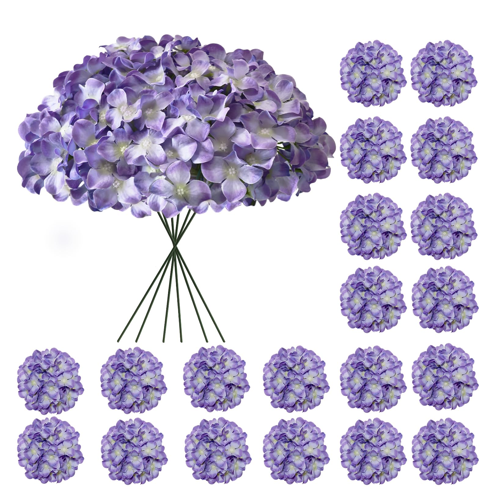 Photo 1 of Cherica Hydrangea Artificial Flowers, 20 Pcs Purple Hydrangea Artificial Flowers Bulk, Faux Hydrangea Flowers for Outdoor, Fake Silk Hydrangea Flowers with Stems for Wedding Decoration Decor